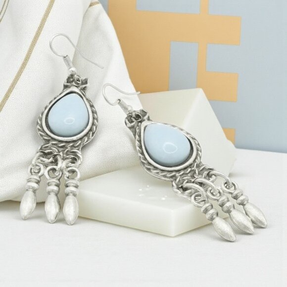 🆕️Turkish Zamak Dangle Earrings with Stabilized Turquoise Handmade Jewelry - Picture 9 of 12